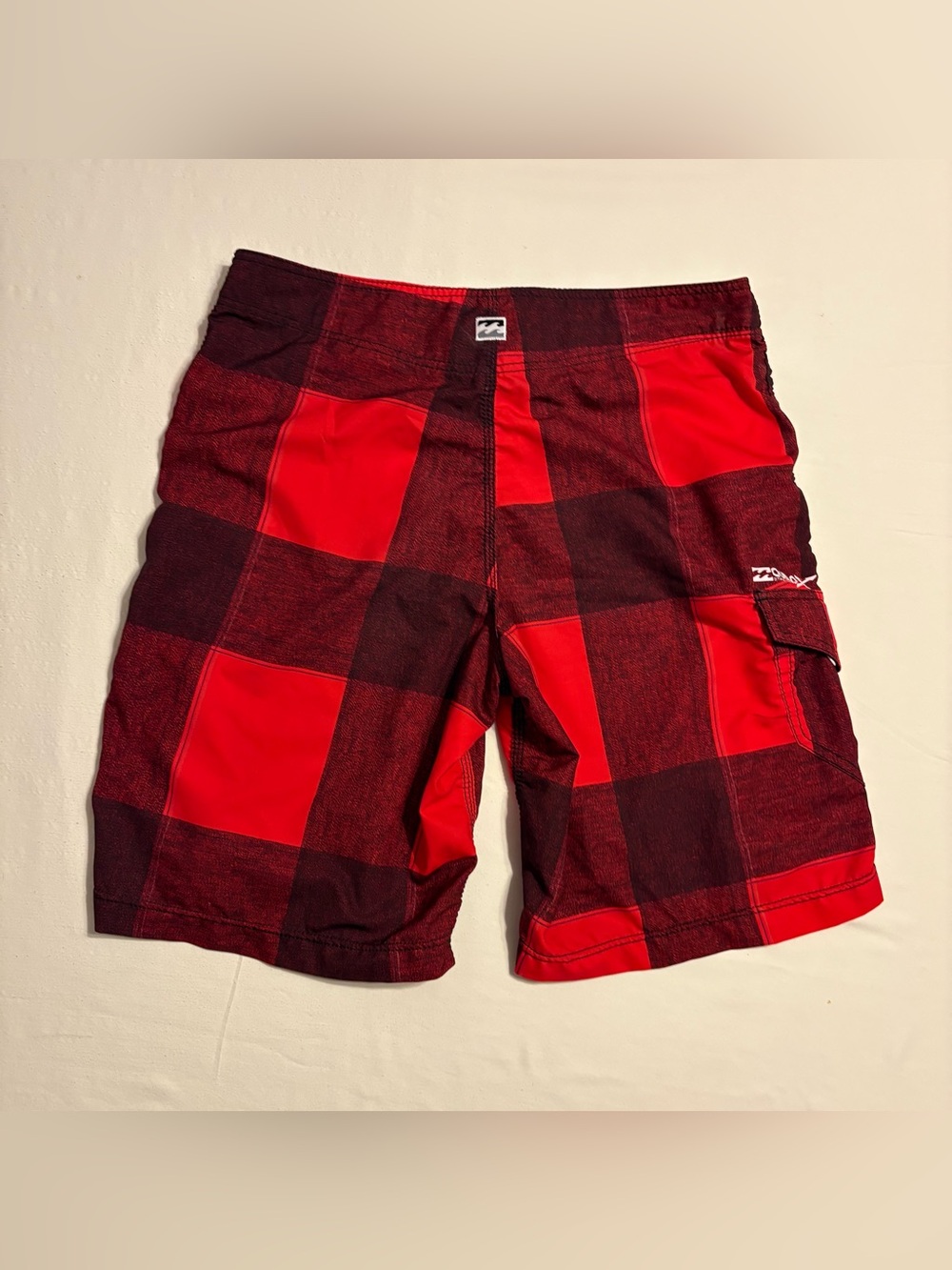 Billabong Platinum Quad Stretch Board Shorts Red and Black Buffalo Plaid Pattern - Picture 5 of 12